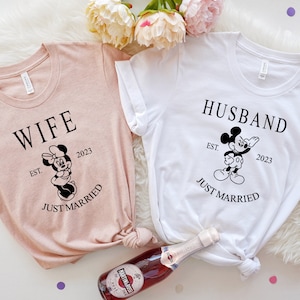 Disney Wife Custom Shirt, Mr and Mrs Disney Shirt, Bride and Groom Disney Shirt, Honeymoon Shirt, Husband Shirt, Disney Matching Couple Tees