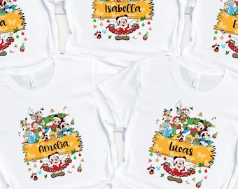 Camiseta navideña familiar de Disney, camiseta navideña grupal de Disney, camiseta navideña de Mickey para niños, nombre personalizado del equipo navideño de Disney