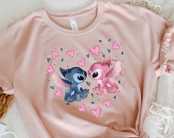Stitch-shirt, shirt Lilo and Stitch, Love and Stitch, Disney-shirt, graphic T-shirt, gebleekt graphic T-shirt, Disney Lilo and Stitch, Disney Family