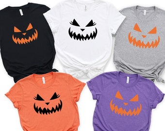 Shirt met pompoengezicht, Halloween, Halloween-familieshirts, Trick or Treat-shirt, Halloween-shirt, pompoenshirt, grappig Halloween-shirt, geschenken