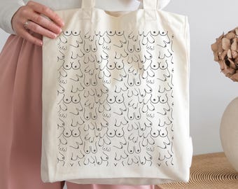 Boobie Bag, Funny Tote Bag, Gift For Girlfriend, Birthday Gift, Feminist Gift, Breasts Illustration Bag, Custom Tote Bag