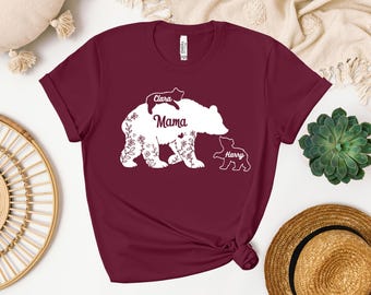 Maglietta personalizzata "Mamma Orsa", regalo di compleanno per la mamma, regali per la festa della mamma, maglietta per la mamma, maglietta personalizzata per la mamma con nome del bambino, regalo di Natale per la mamma
