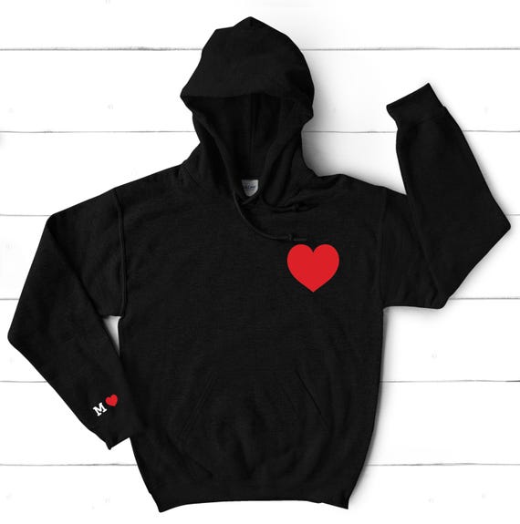 Felpa con cuore iniziale personalizzata, felpe per San Valentino