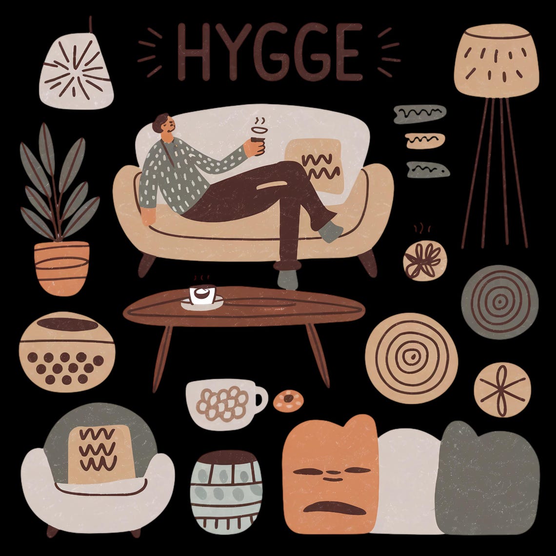 Scandinavian Hygge Clip Art Set, Cozy Living Room Elements, Digital