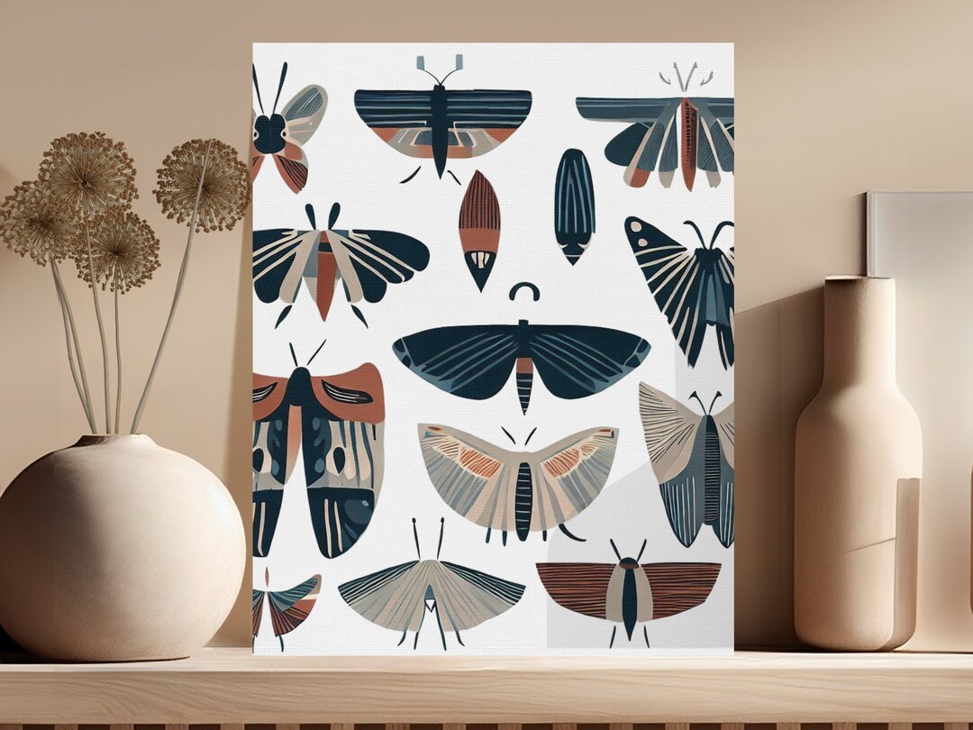 Modern Abstract Butterfly and Moth Digital Art Print, Insect ...