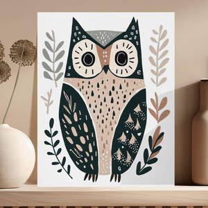 Cute Owl Digital Art, Woodland Animal Print, Nursery Room Decor, Instant Download, Kids Wall Art, Forest Creature Illustration