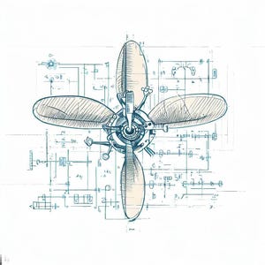 Vintage Airplane Propeller Blueprint Art, Aviation Decor Print, Engineering Drawing Wall Art, Digital Download, Instant Art
