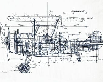 Vintage Airplane Blueprint Art Print, Antique Aircraft Digital Download, Aviation Wall Art Decor, Pilot Gift, Plane Engineering Design