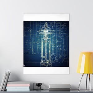Blueprint Digital Print, Mechanical Engineering Wall Art, Steam Punk Plan Poster, Technical Drawing Download, Printable Art