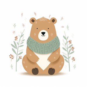 Cute Bear Digital Print, Nursery Wall Art, Kids Room Decor, Printable Bear Poster, Woodland Animal Art, Digital Download, Baby Shower Gift