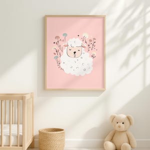 Cute Sheep Digital Art, Nursery Decor, Baby Animals, Farm Animals, Floral Illustration, Digital Print, Wall Art, Instant Download
