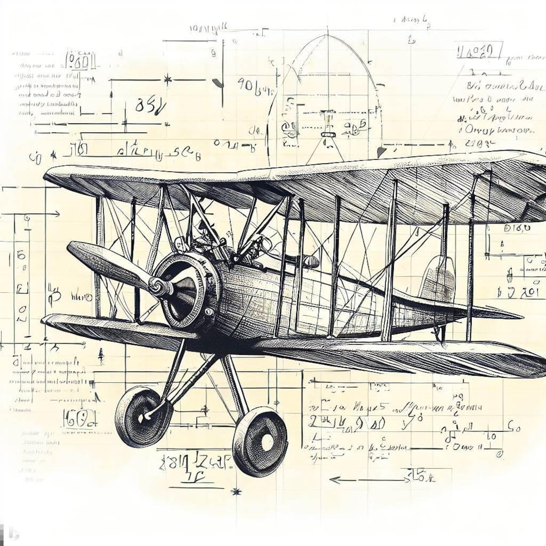 Vintage Airplane Blueprint, Printable Antique Aviation Art, Digital ...
