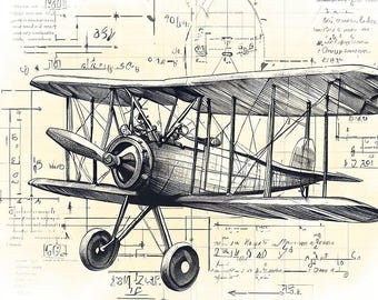 Vintage Airplane Blueprint, Printable Antique Aviation Art, Digital Download Plane Decor, Wall Art for Pilot Gift, Home Office Decor