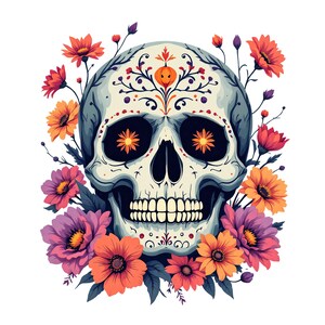 Dag van de Dode schedel Art Print, Floral Dia de los Muertos Design, ingewikkelde suikerschedel digitale kunst, Instant Download