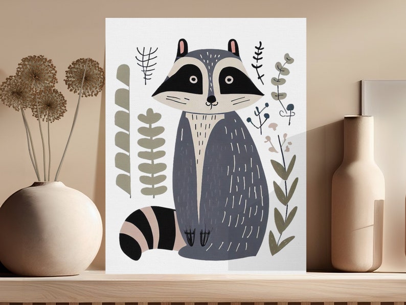 Cute Raccoon Digital Art Print Woodland Animal Printable Nursery Decor