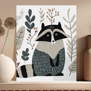 Cute Raccoon Digital Art Print Woodland Animal Nursery Decor Wall Art Printable Nature Illustration Kids Room Art