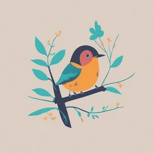 Cute Bird Digital Art Print, Vibrant Bird Print, Nature Illustration Wall Art, Colorful Bird Decor, Digital Download Artwork