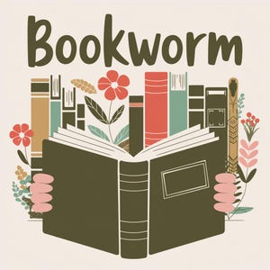 Digitale kunstprint boekenwurm, wanddecoratie boekenliefhebber, poster leesliefhebber, literair cadeau, schattig boekkunst, bibliotheekthemaprint