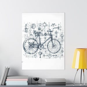 Bicycle Blueprint Art, Bike Digital Print, Cycling Wall Art, Vintage Bicycle Drawing, Bicycle Lover Gift, Home Decor, Digital Download