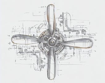 Vintage Airplane Propeller Blueprint, Aviation Art Print, Antique Aircraft Poster, Digital Download, Engineering Drawing, Wall Decor