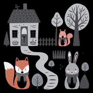 Woodland Animals Digital Art, Cute Forest Animals Wall Print, Nursery Decor Art Print, Baby Room Wall Art, Instant Download