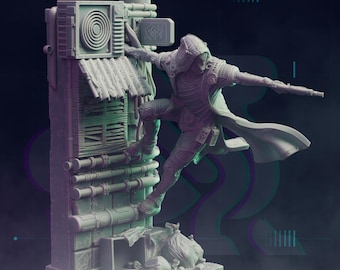 Drukowana w 3D miniatura zabójcy z motywem cyberpunku – Srebrny Szakal