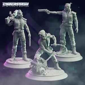Cyberpunk Biker Gang 3D Printed Miniatures: Redbelly Bikers Trio