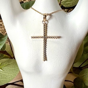 14K Solid Gold Twisted Rope Cross Pendant