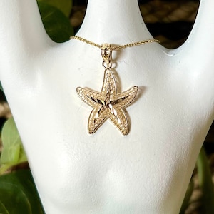 14K Solid Gold Starfish Pendant