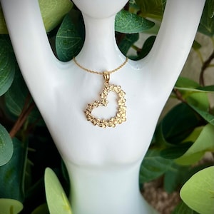 14K Solid Gold Plumeria Heart Pendant
