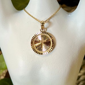 14K Solid Gold Round Cross Pendant