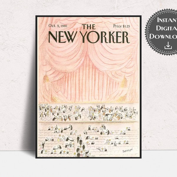 The New Yorker Magazine Cover Print | October 5, 1981 Classic Concert Hall | Jean-Jacques Sempé | Skyscrapers Wall Decor | Vintage Wall Art