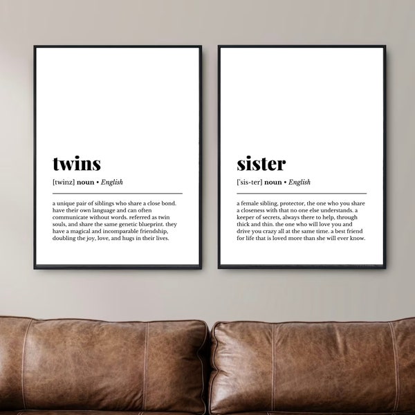 Twins Definition Wall Art, Family, Twin Sisters, Twin Brothers, Digital Download PDF, Printable Wall Art, Printable Art, Low Budget Art