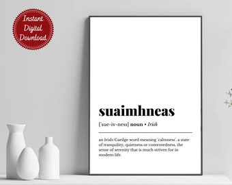 Suaimhneas Definition | Irish Words Definition Wall Art | Irish Wall Print | Irish Art Print | Digital Download | Printable PDF