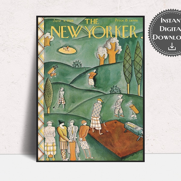 The New Yorker Magazine Cover Print | July 9, 1928, Ilonka Karasz | Golf Wall Decor | Vintage Prints | Vintage Golf Wall Art Prints Download