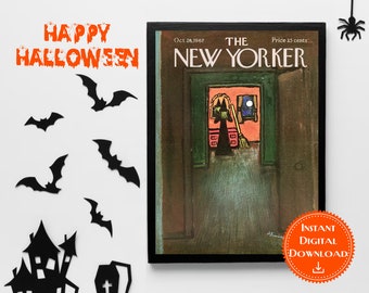 The New Yorker Magazine Cover Print | October 28, 1967, Abe Birnbaum | Vintage Halloween Wall Decor | Vintage Prints | Halloween Wall Art