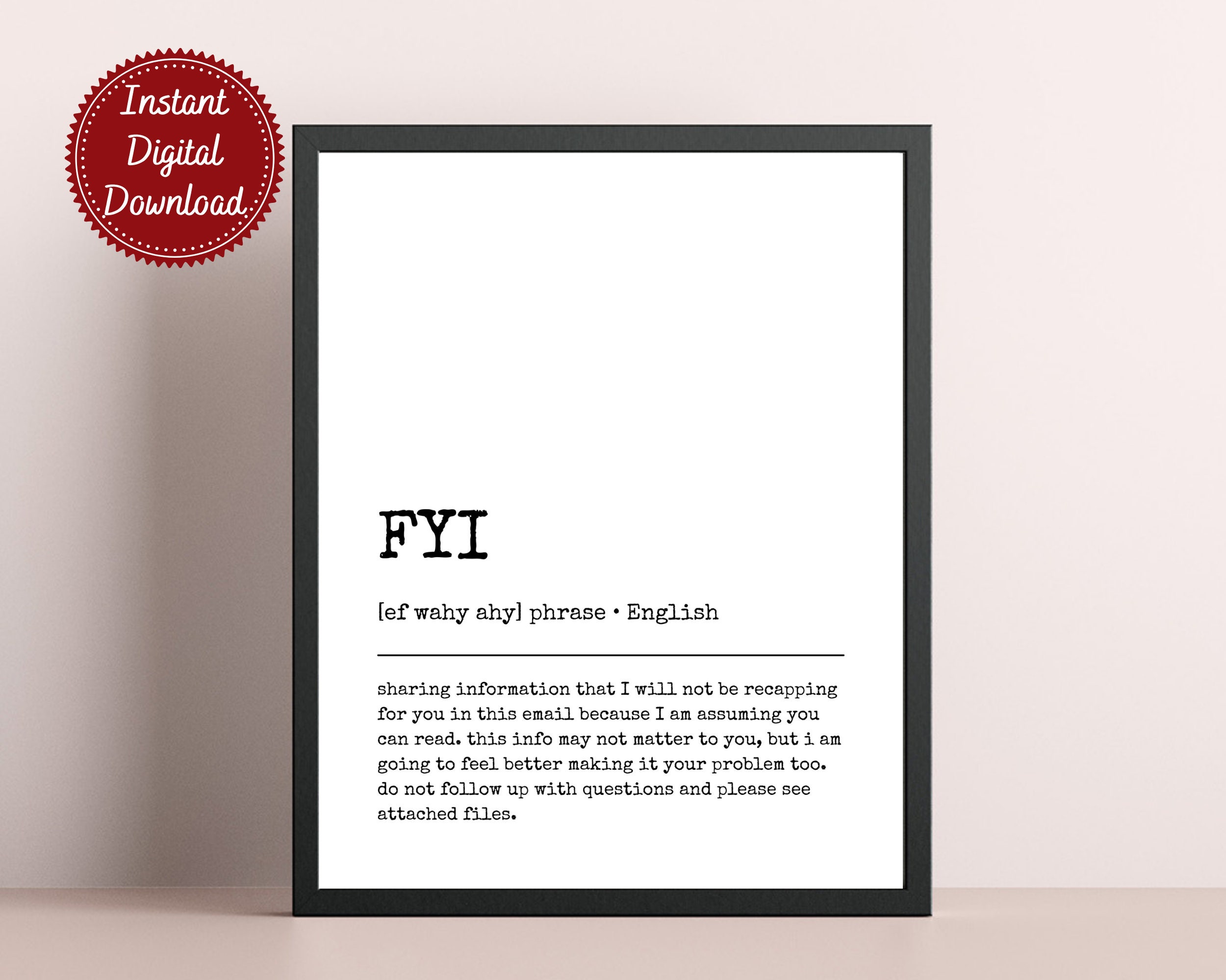 FYI Definition Print, Office Wall Art, Home Office Decor, Funny Phrase ...