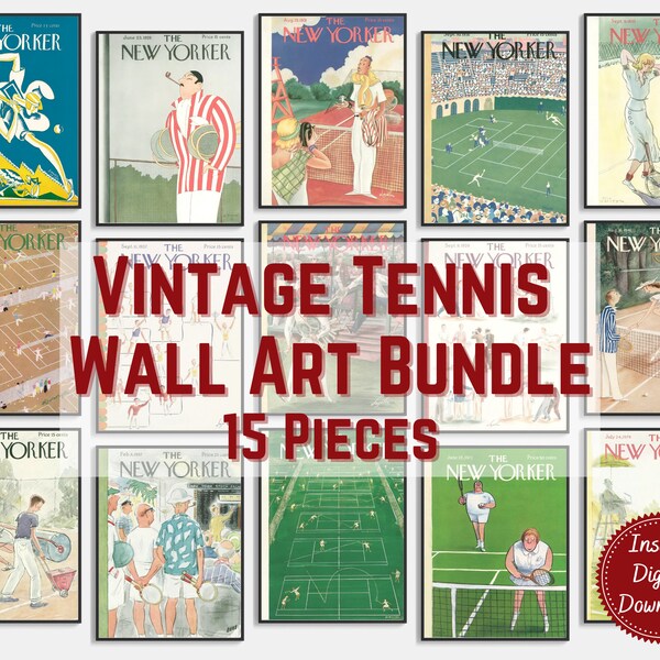 Set Of 15 The New Yorker Magazine Cover | New Yorker Tennis Print Bundle | Six Different Sizes | Vintage Prints | Printable PDF