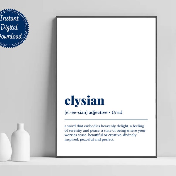 Elysian Definition Wall Art, Elysian Art Print, Ἠλύσιον Printable Aall Art, PDF imprimable