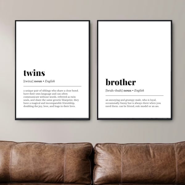 Twins Definition Wall Art, Family, Twin Sisters, Twin Brothers, Digital Download Pdf, Printable Wall Art, Printable Art, Low Budget Art