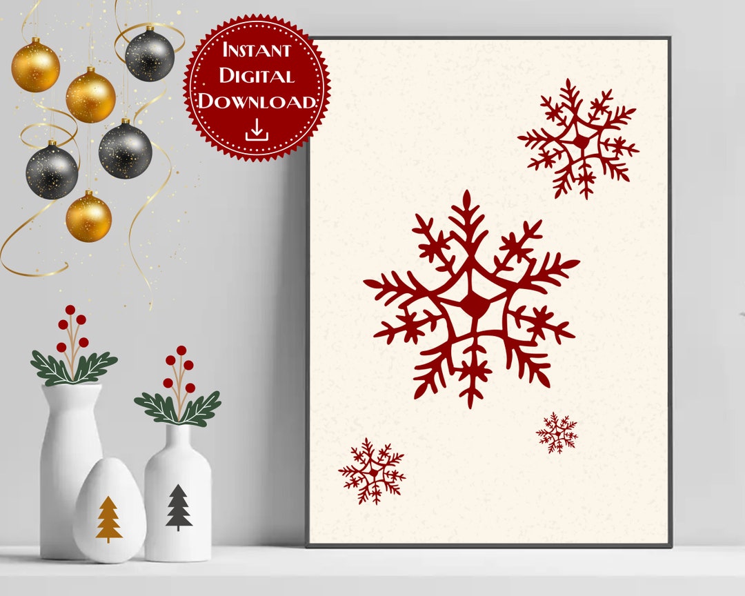Snowflake Poster Christmas Wall Art Prints Xmas Printable - Etsy