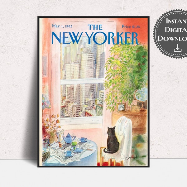 The New Yorker Magazine Cover Print | March 1, 1982 jean-jacques-sempe NYC Cat | Vintage Prints | Vintage Wall Art | Vintage Art Print