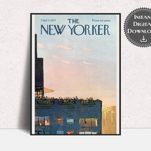 The New Yorker Magazine Cover Print | September 5, 1970 Getz Rooftop Party | Skyscrapers Wall Decor | Vintage Prints | Vintage Wall Art