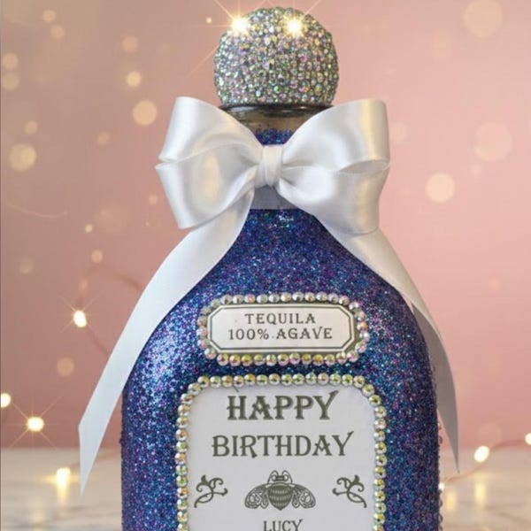 Custom Bling Liquor Bottle, Personalized Rhinestone Bottle, Bedazzled Bottle, Birthday Gift for Her, Glam Gift, Party Decor