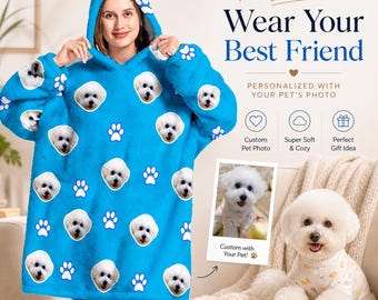 Personalized Pet Photo Hoodie Blanket: Custom Oversized Wearable Blanket