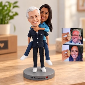Custom Couple Bobbleheads: Personalized Polymer Clay Figurines, Engraved Gift