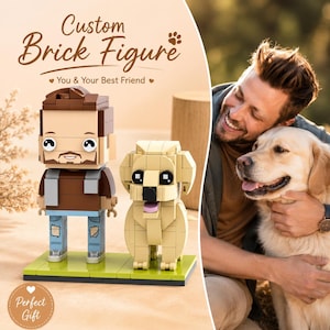 Custom Brick Figure with Dog: Personalized Pet & Owner Block Toy