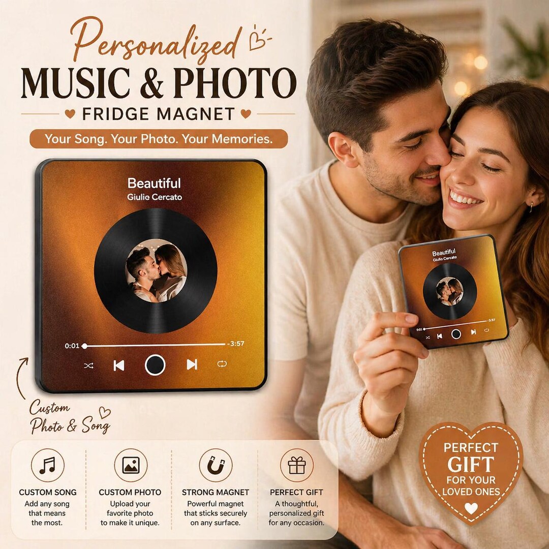 パーソナライズされた音楽写真入り冷蔵庫マグネット：再生可能な楽曲