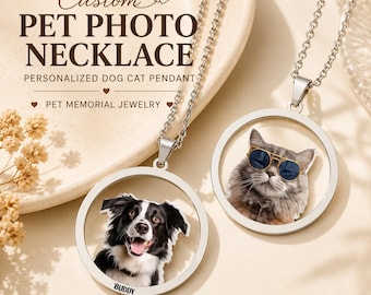 Custom Pet Photo Necklace, Personalized Dog Cat Pendant, Pet Memorial Jewelry