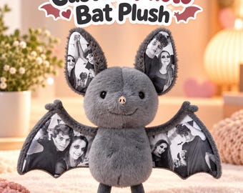 Custom Photo Bat Plush, Personalized Halloween Plush Toy, Picture Wing Keepsake
